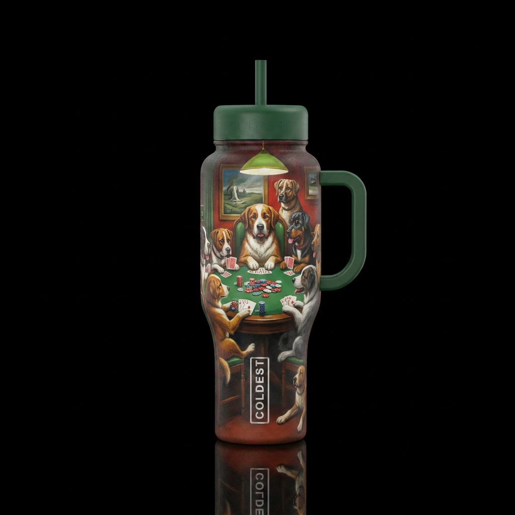 Dogs playing poker water bottle design