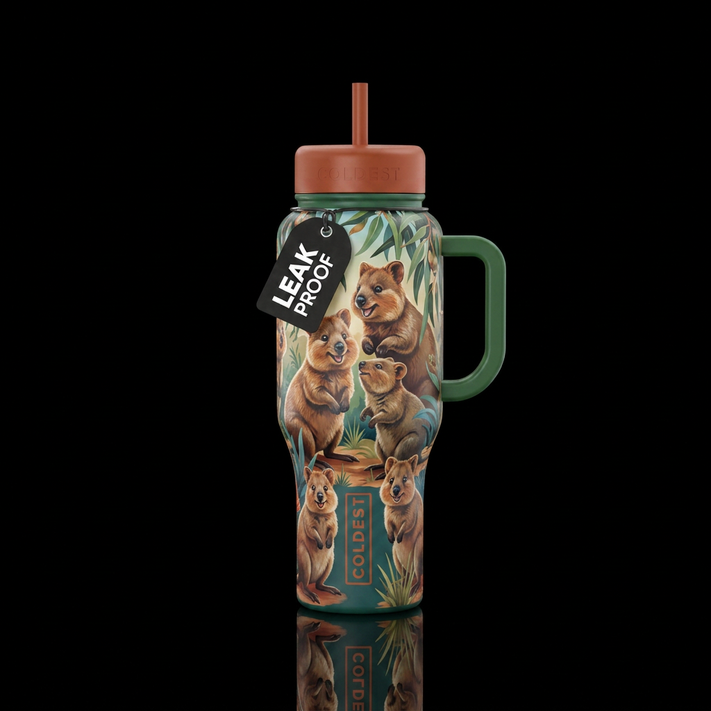 A group of quokkas water bottle design