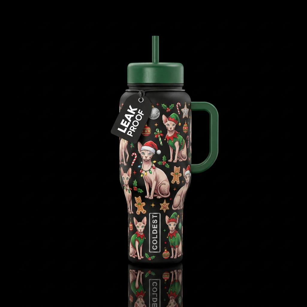 Hairless cats, Christmas themed water bottle design