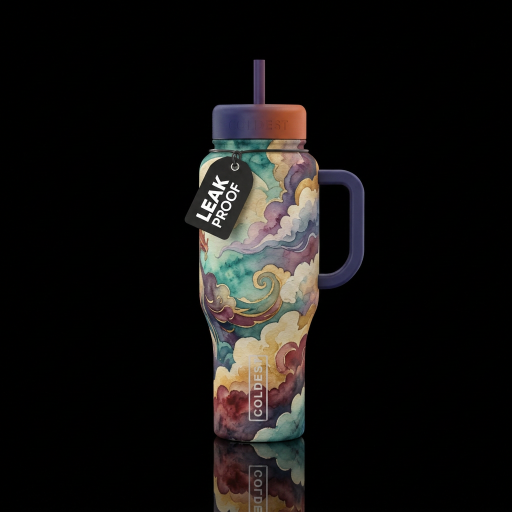 rustic, clouds, beautiul, mythical, watercolor water bottle design