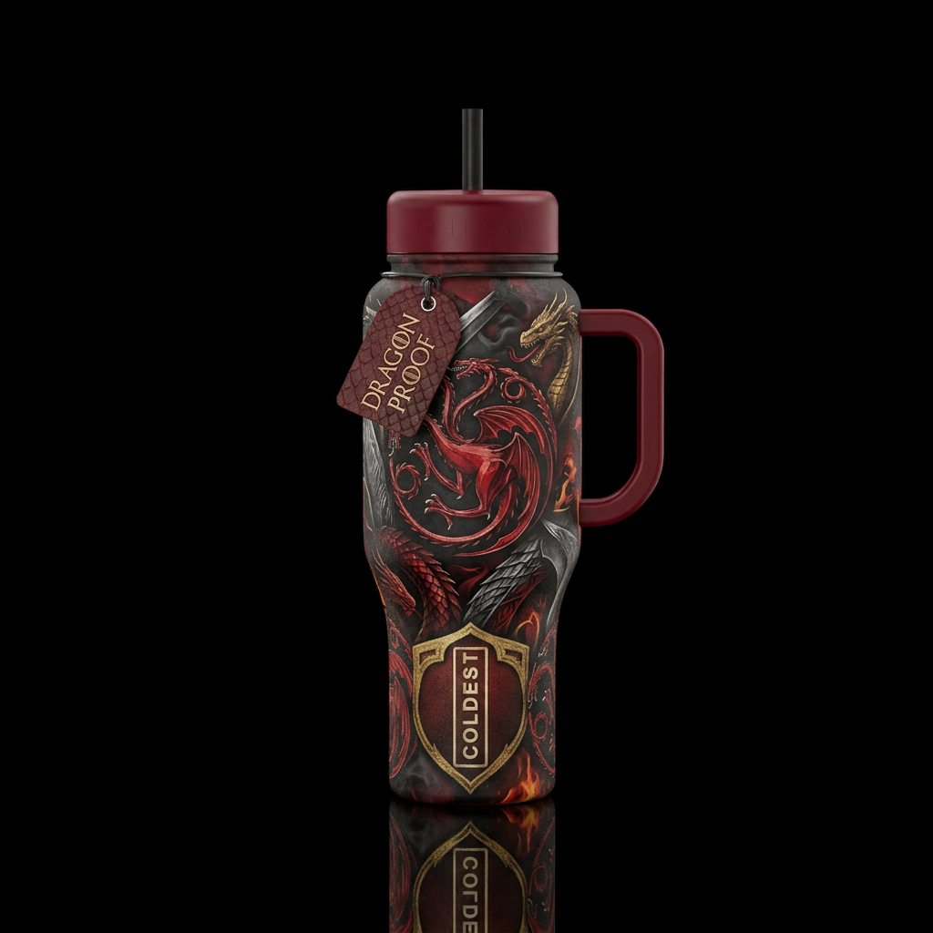 House of the dragon themed cup water bottle design