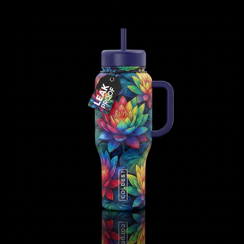 Rainbow water lillies water bottle design