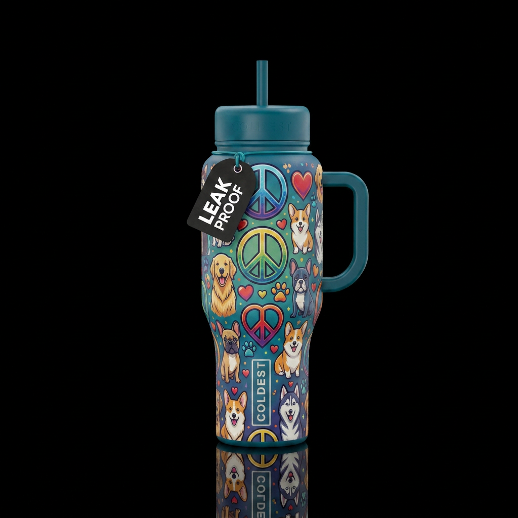 Peace, Love, Dogs water bottle design