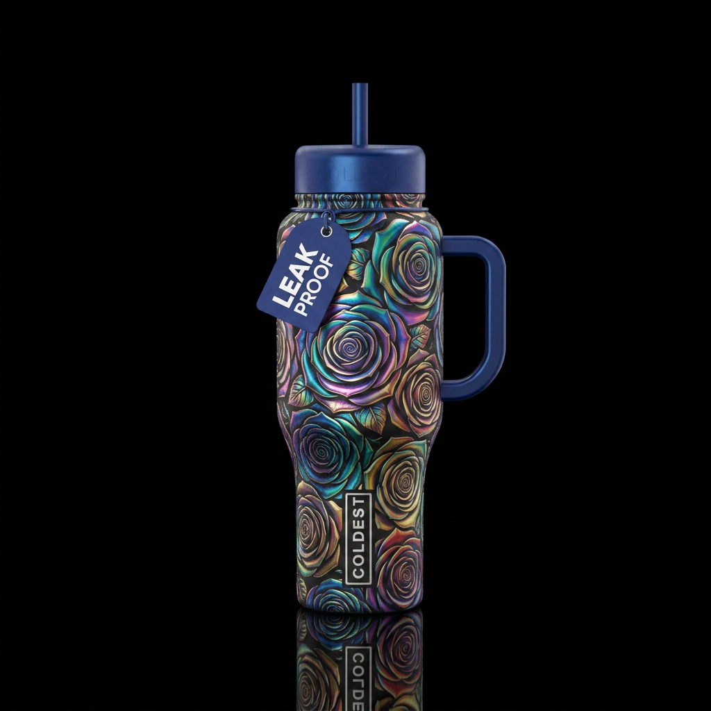 Rainbow metallic roses water bottle design