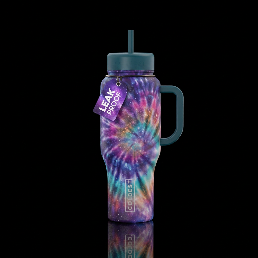 Cosmic tie dye water bottle design