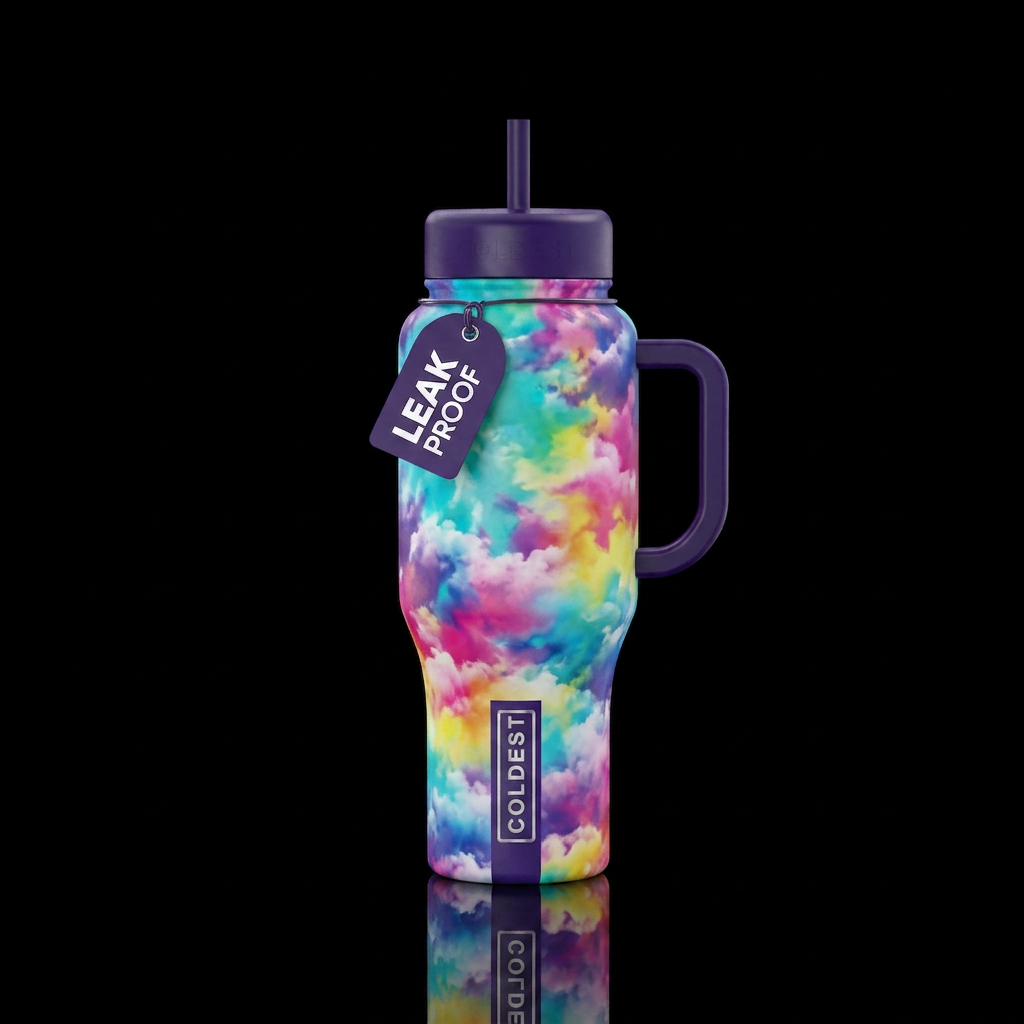Tie dye clouds water bottle design