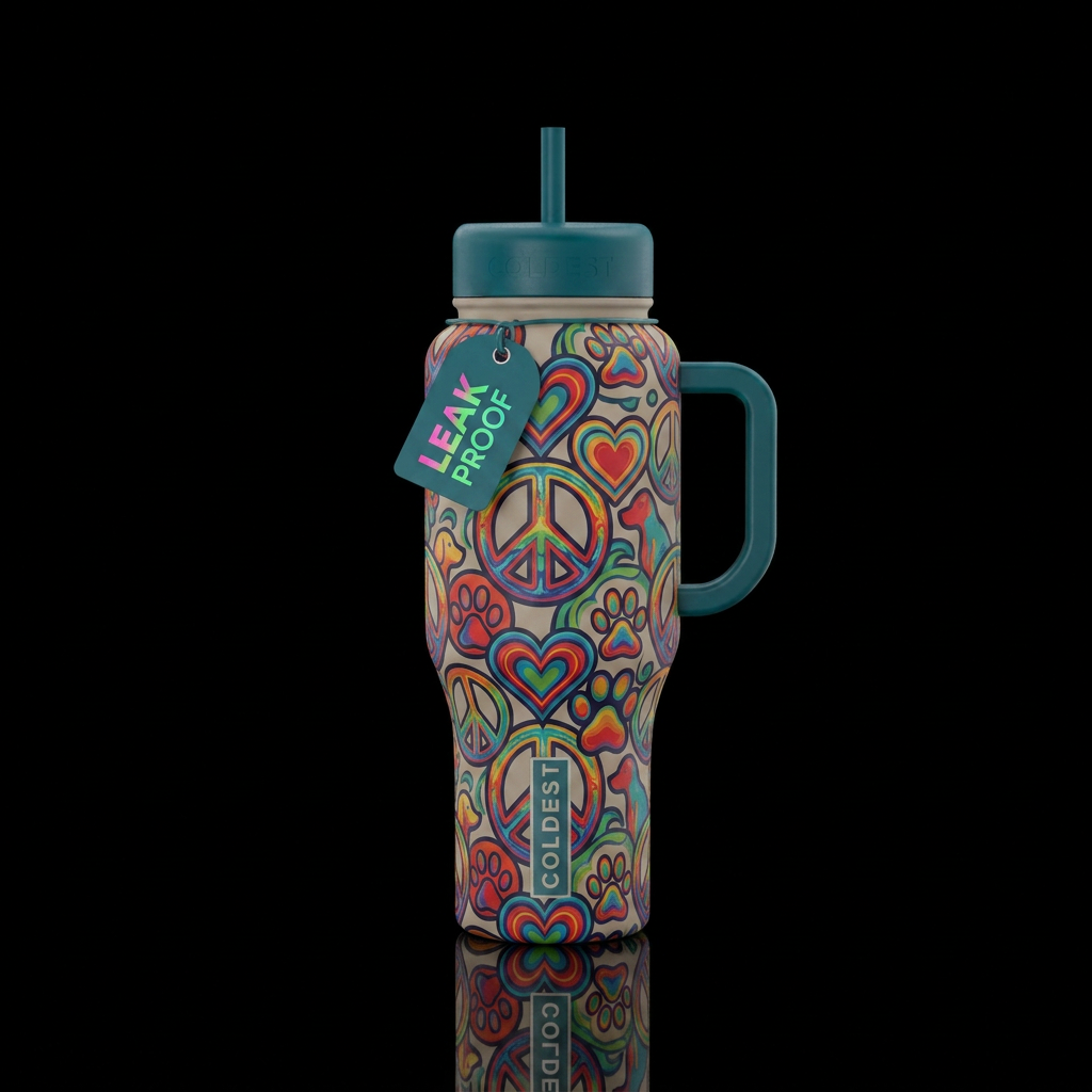 Peace, Love, Dogs water bottle design