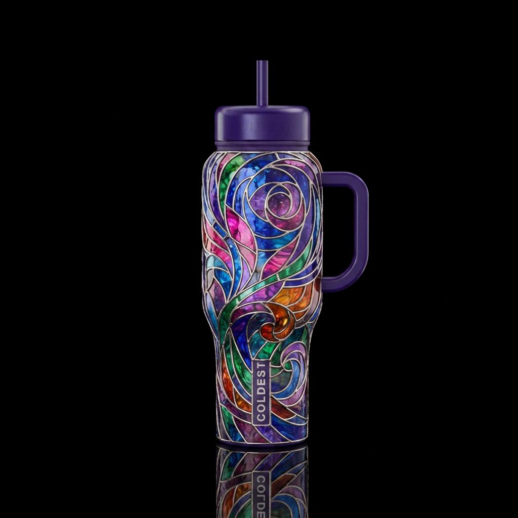 Stained glass ethereal water bottle design
