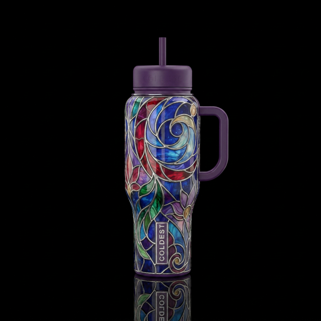 Stained glass ethereal water bottle design