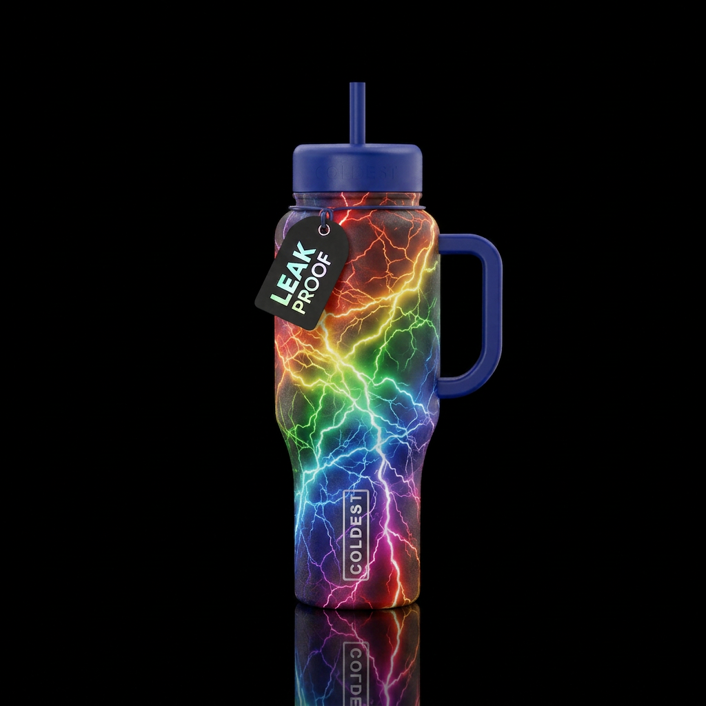 Rainbow lightning strike water bottle design