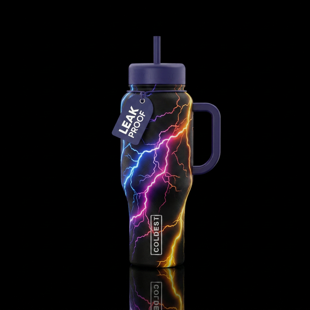 Rainbow lightning strike water bottle design
