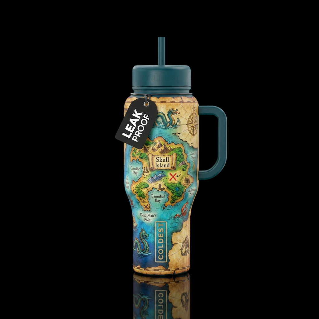 Treasure map water bottle design