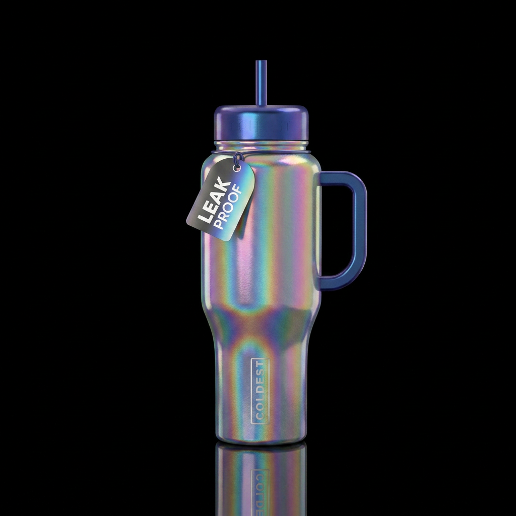Holographic rainbow water bottle design