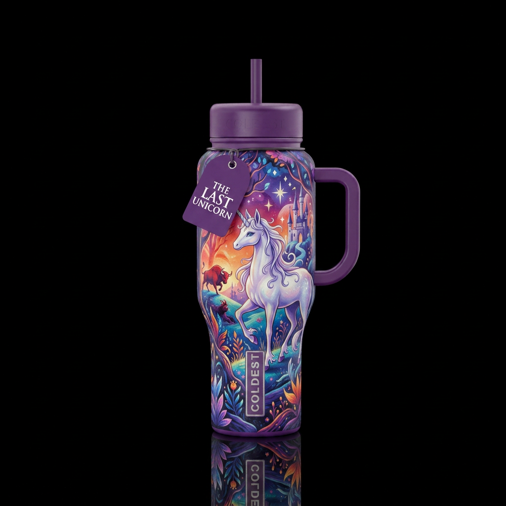 The Last Unicorn water bottle design
