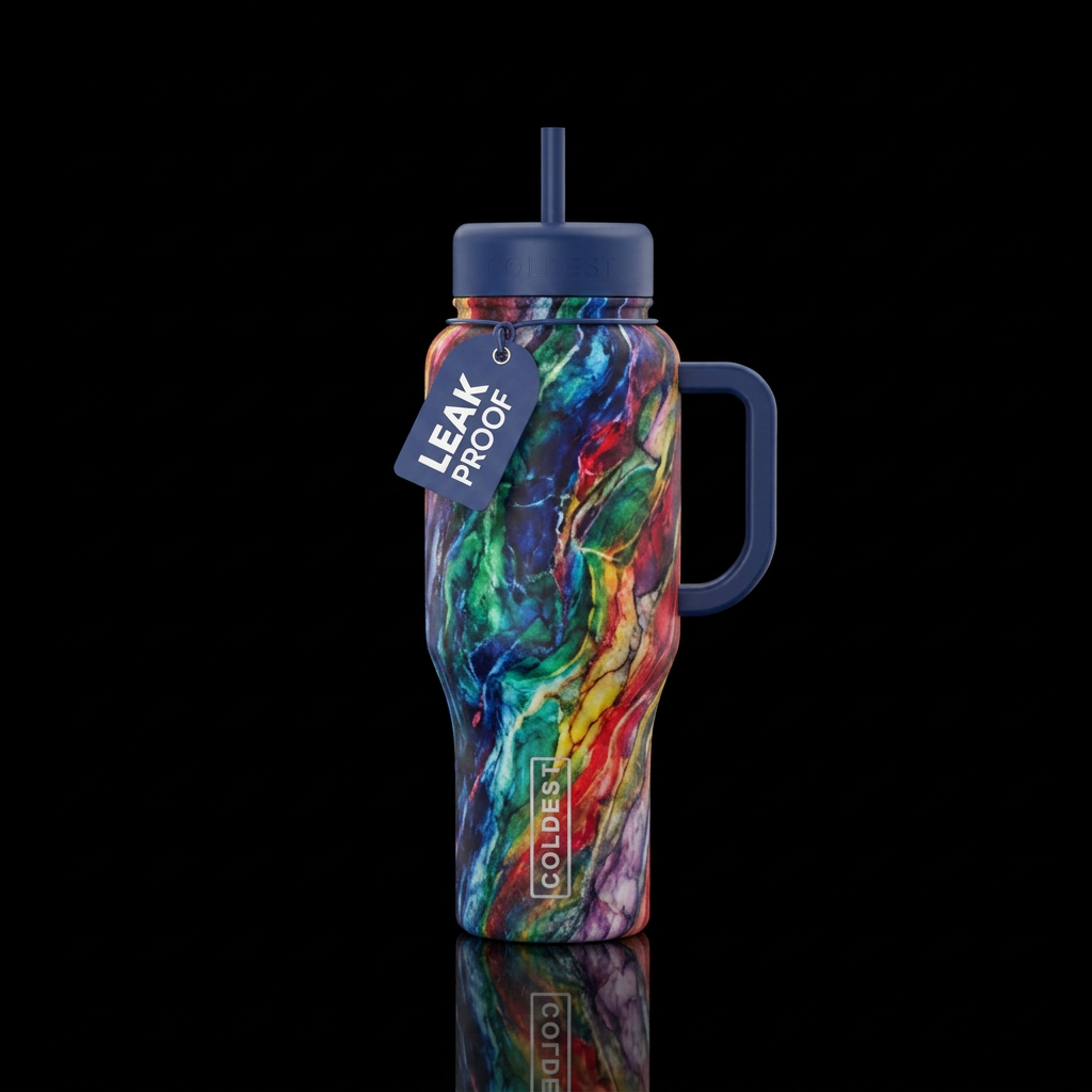 Rainbow marble collection water bottle design