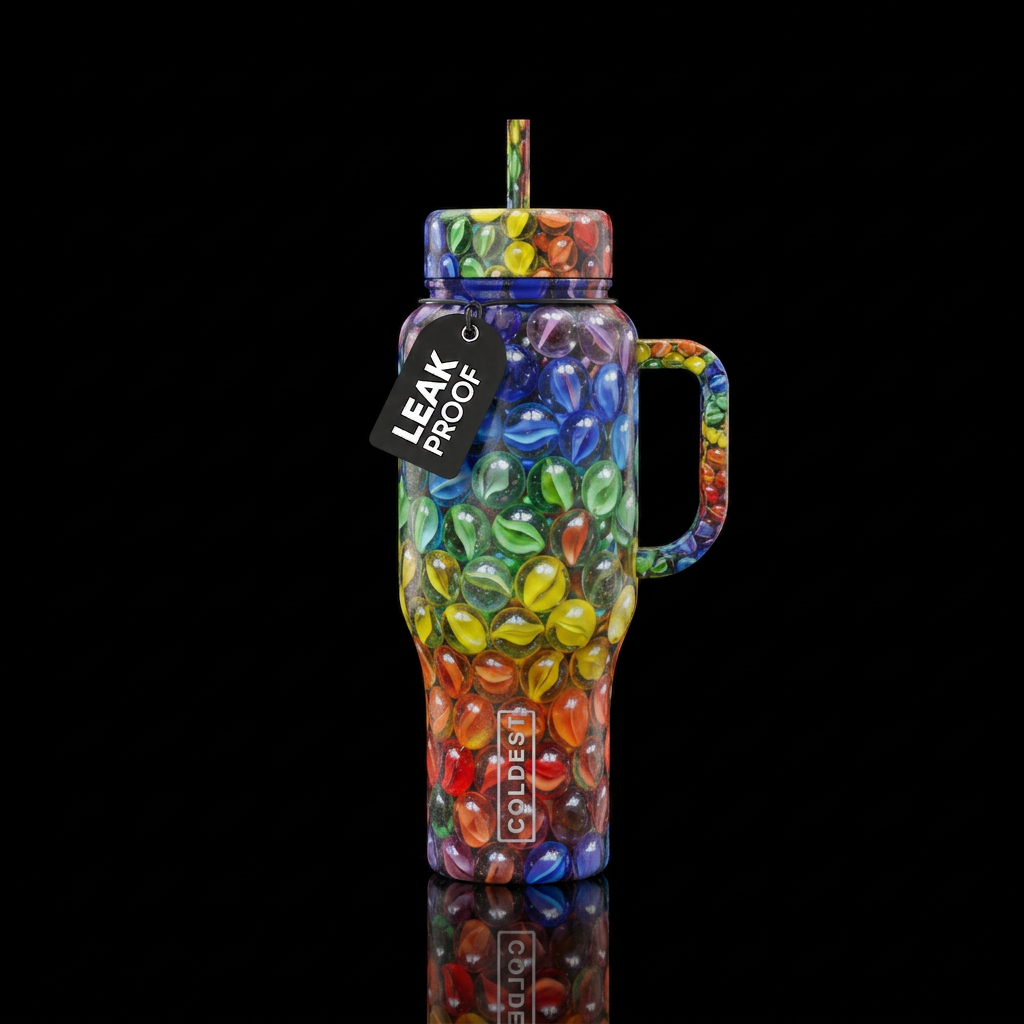 Rainbow round marble collection water bottle design