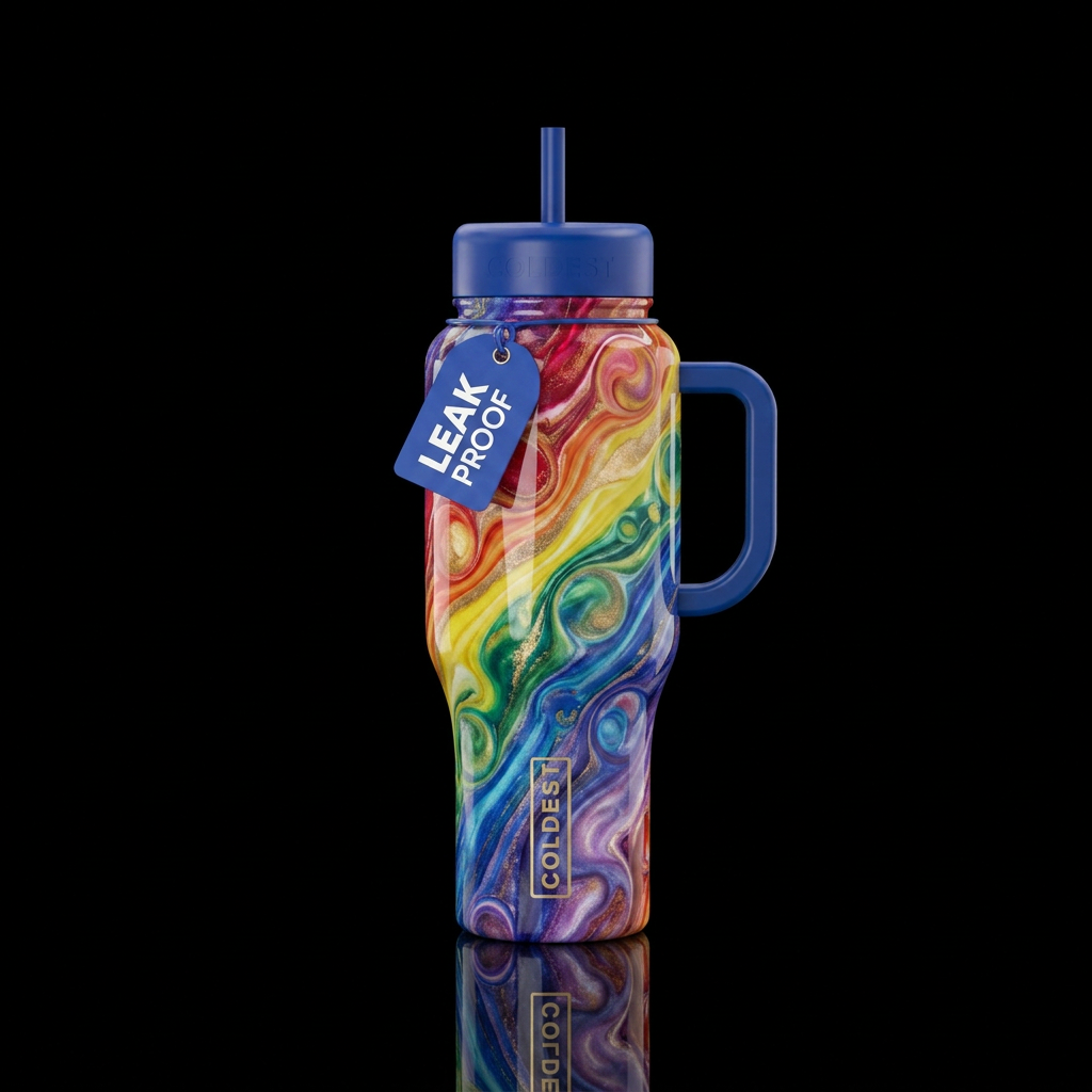 Rainbow round marble collection water bottle design