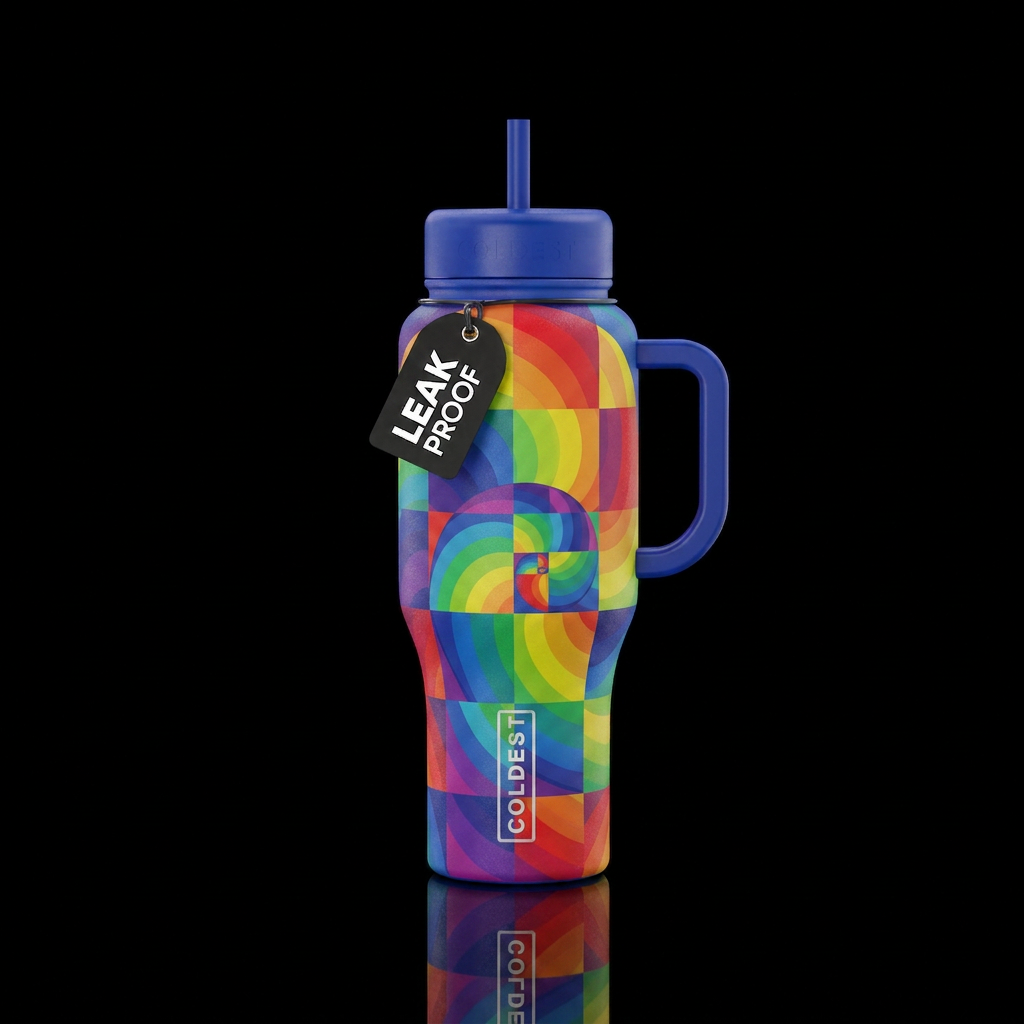 Checkered, rainbow, fibonnacci water bottle design
