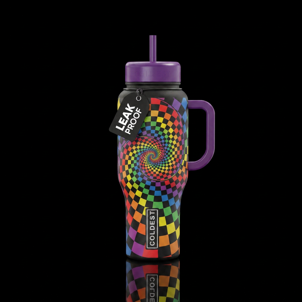 Checkered, rainbow, fibonnacci water bottle design