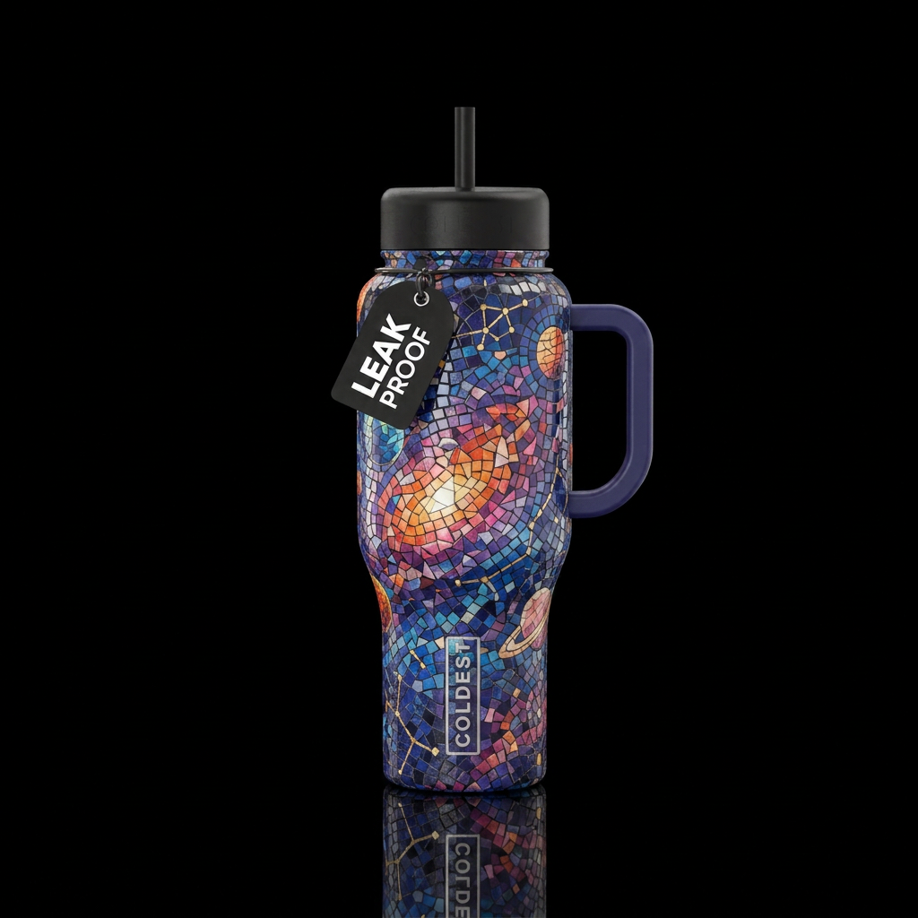 Mosaic universe water bottle design