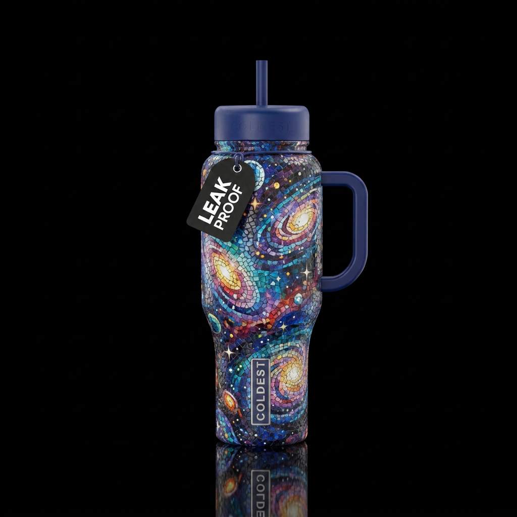 Mosaic universe water bottle design
