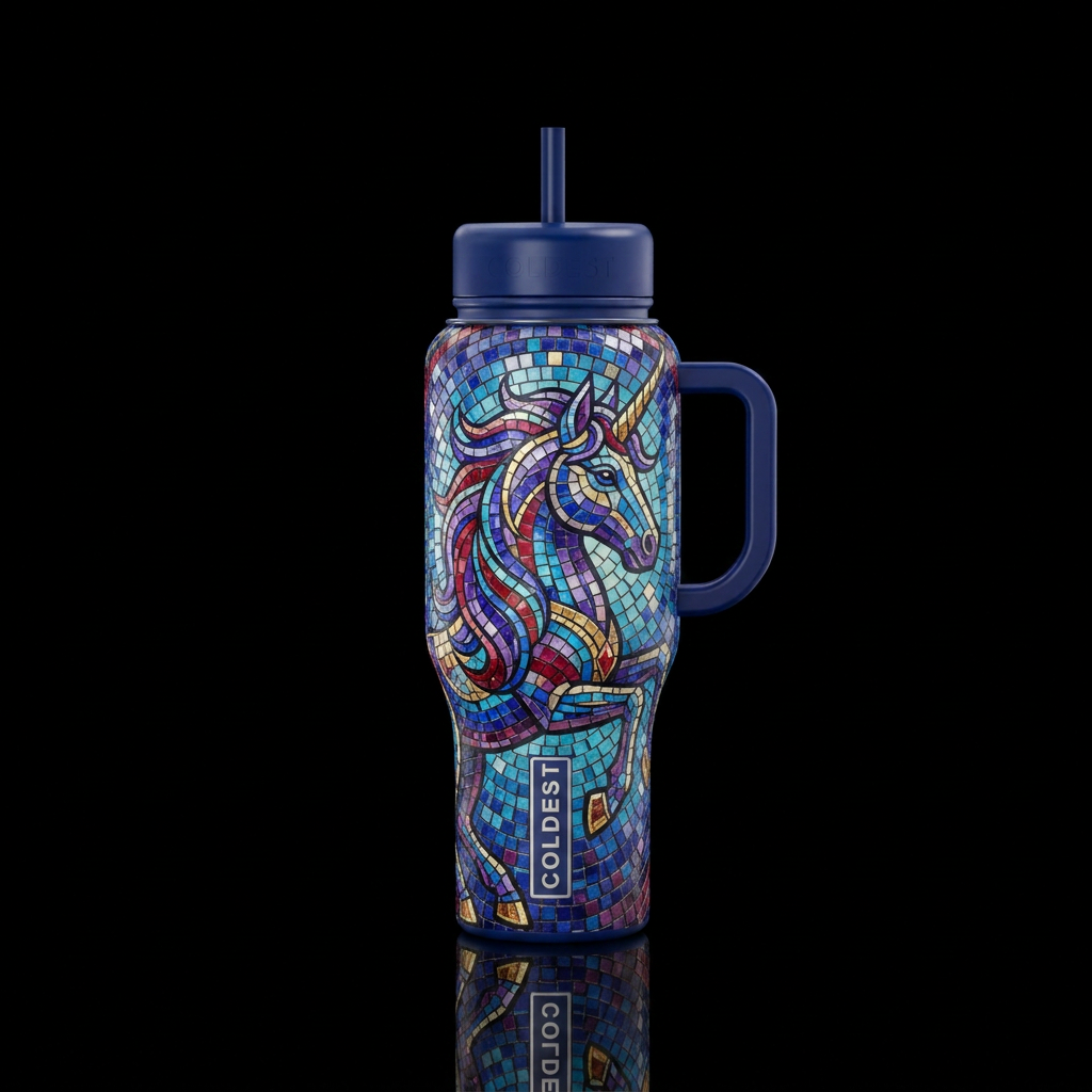 Mosaic unicorn water bottle design