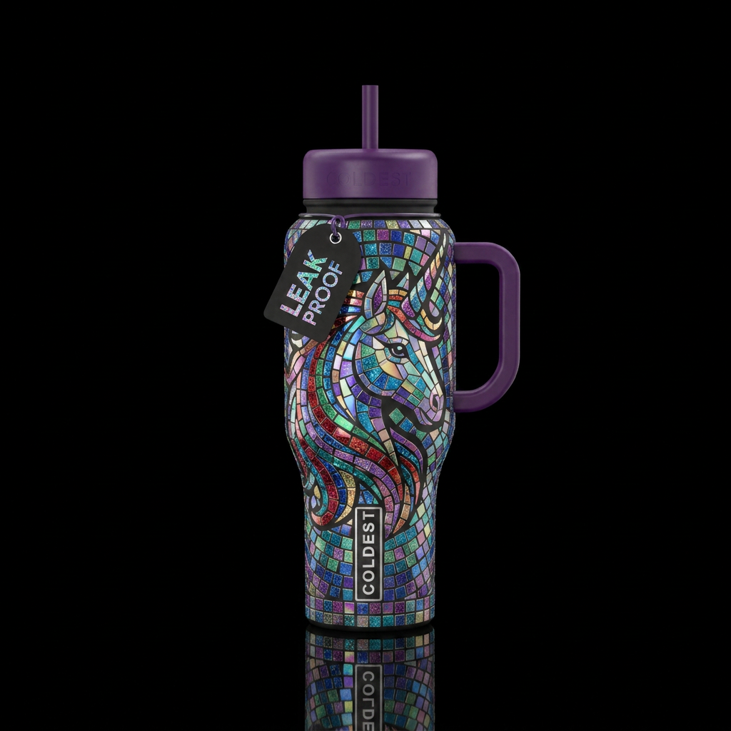 Mosaic unicorn water bottle design