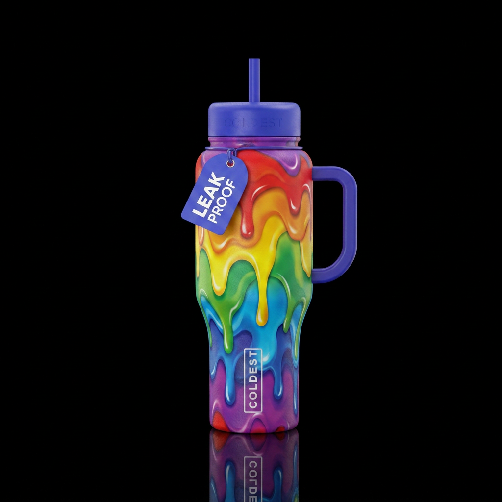Melting rainbow water bottle design
