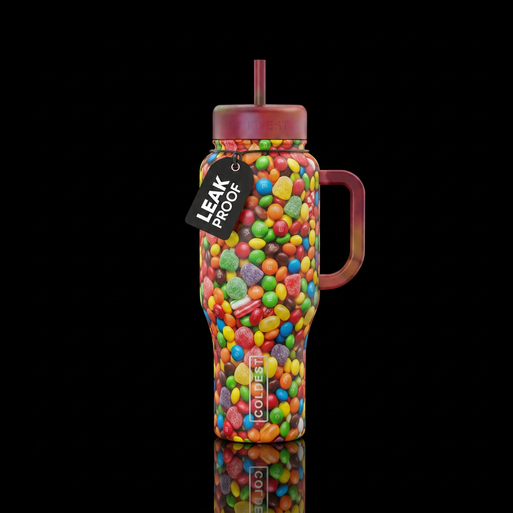 Rainbow candies water bottle design