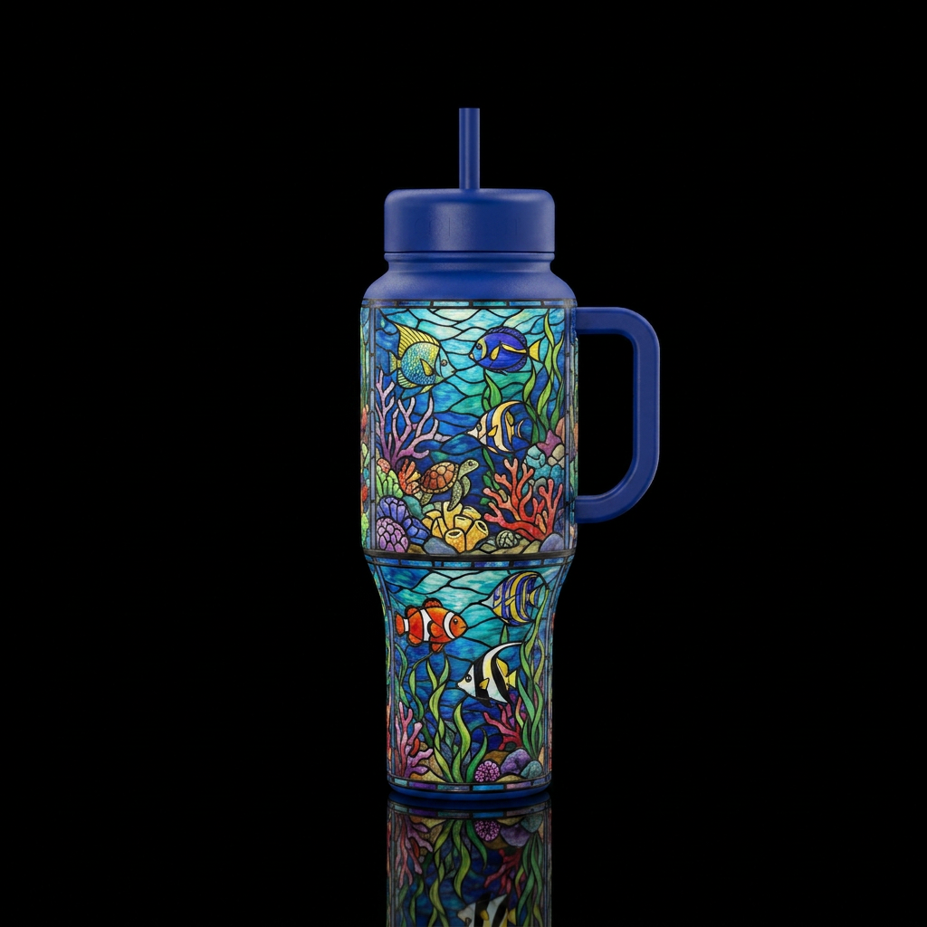 Stained glass under the sea water bottle design