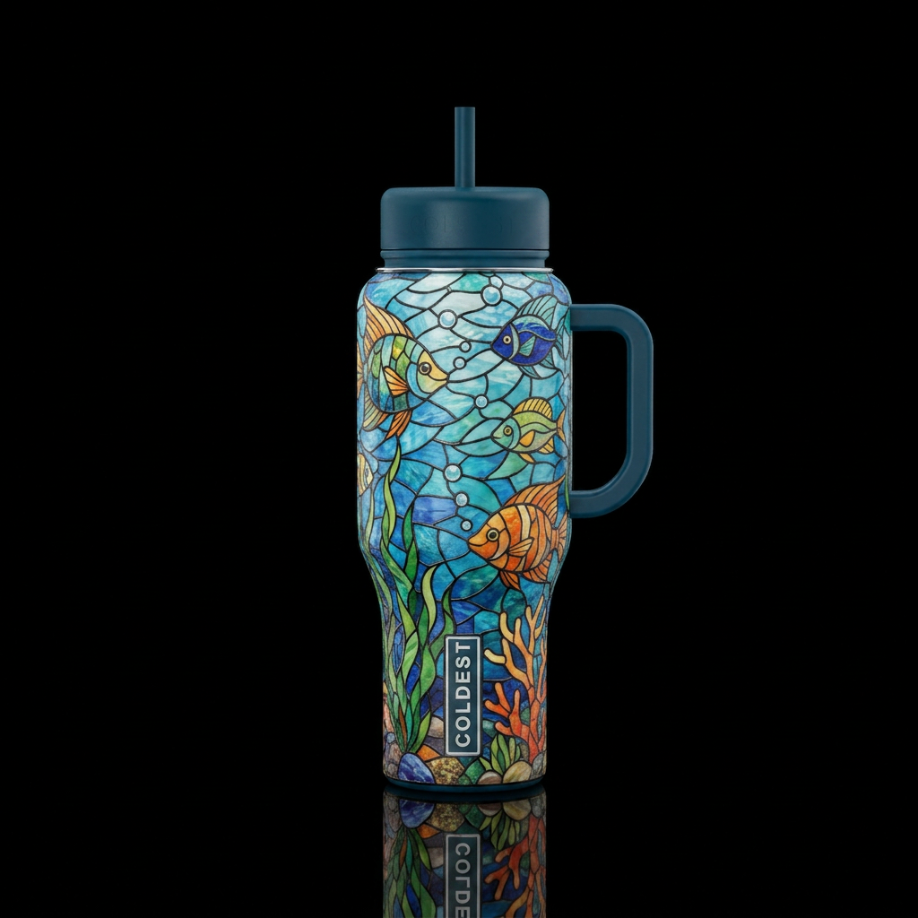 Stained glass under the sea water bottle design