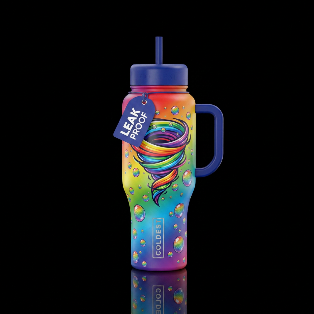 Rainbow, bubbles, tornado water bottle design