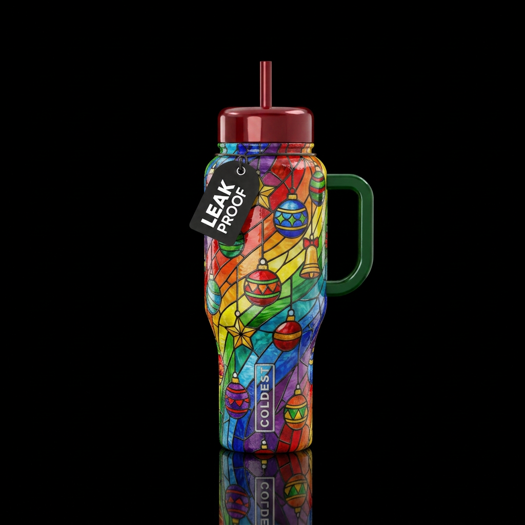 Christmas ornaments, rainbow, stained glass water bottle design