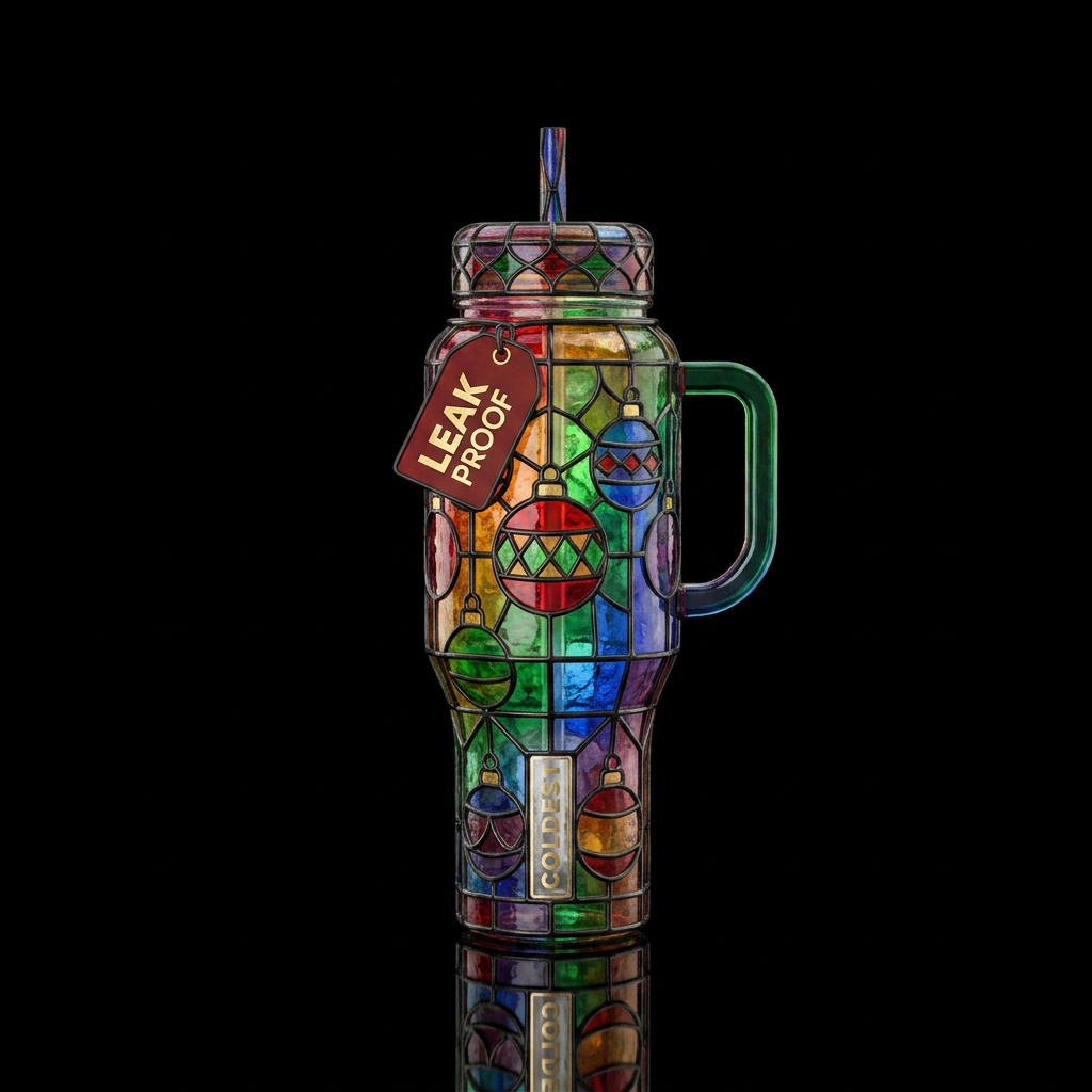 Christmas ornaments, rainbow, stained glass water bottle design