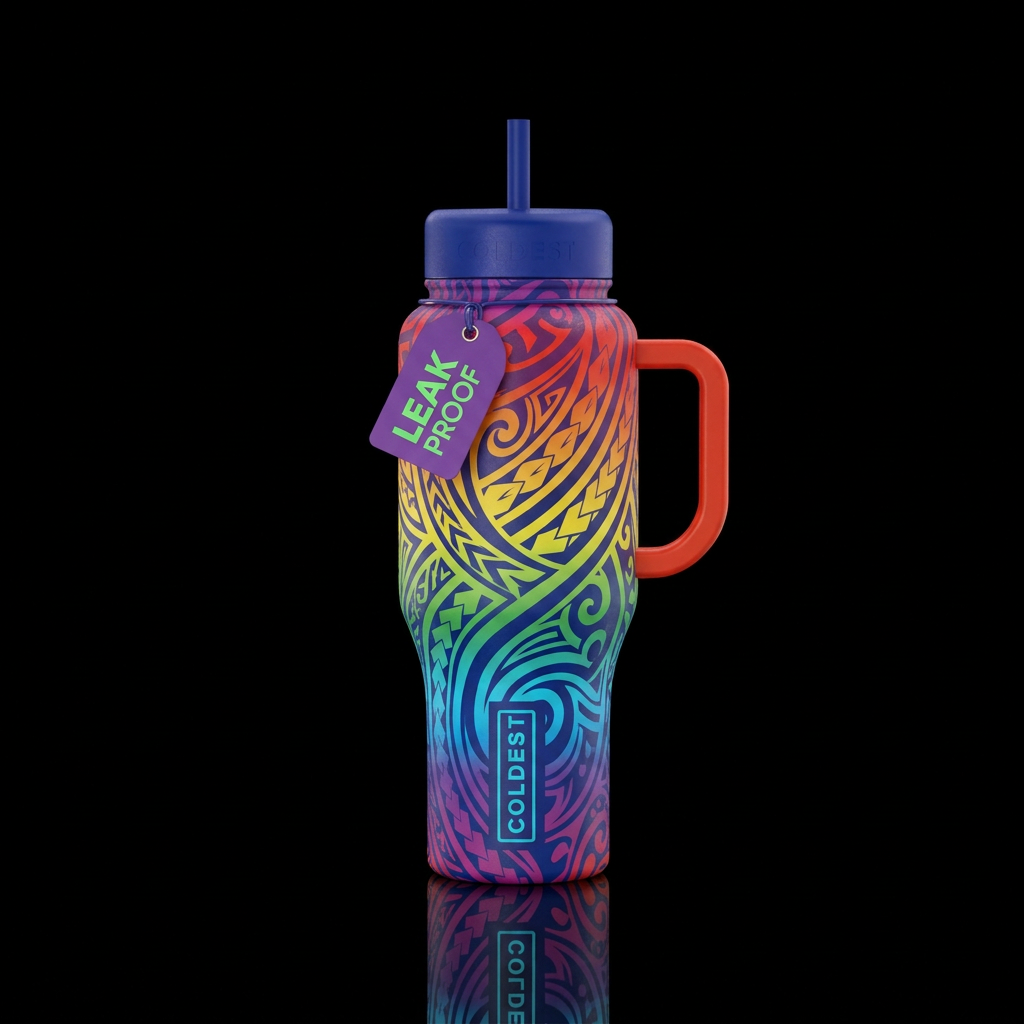 Rainbow tribal water bottle design