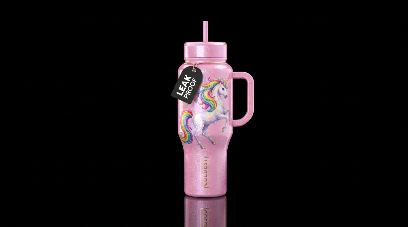 Majestic rainbow unicorn, sparkling water bottle design