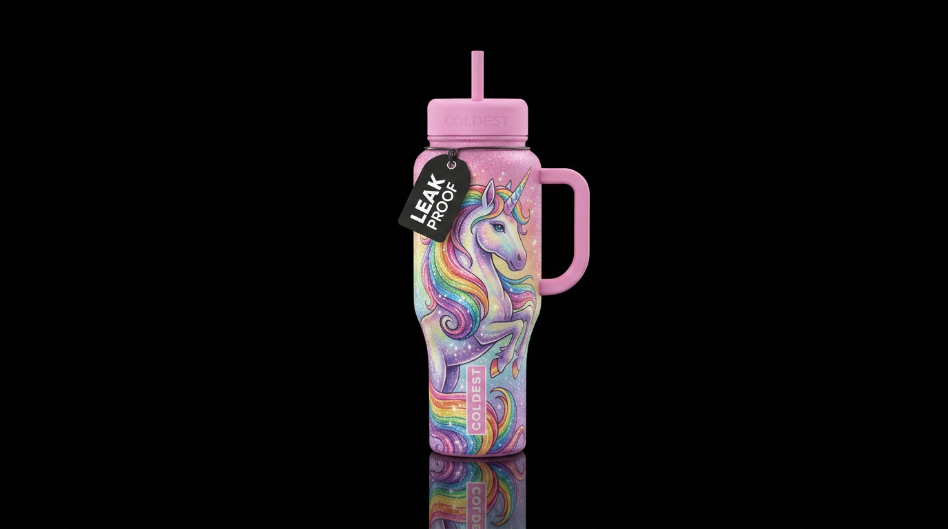 Majestic rainbow unicorn, sparkling water bottle design