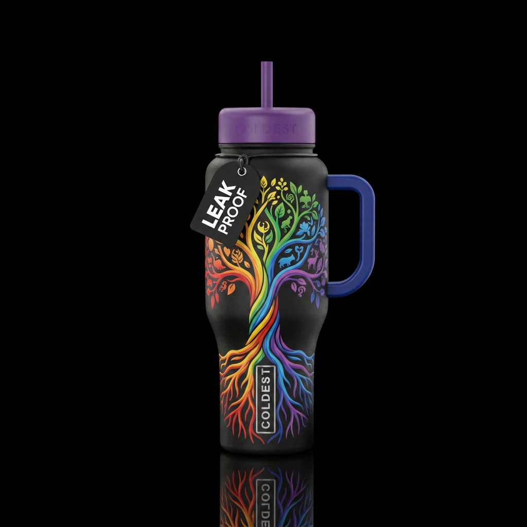 Rainbow tree of life water bottle design