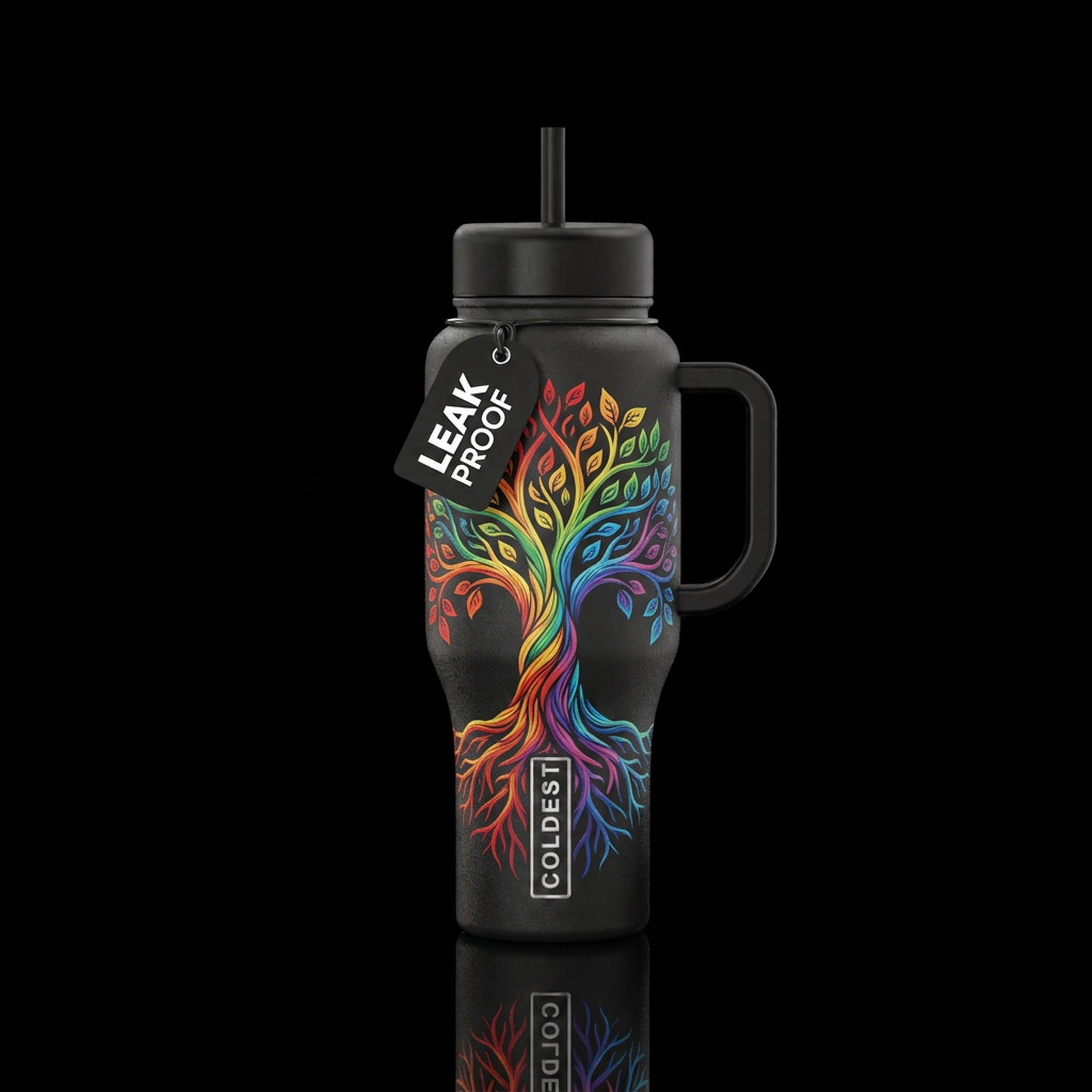 Rainbow tree of life water bottle design