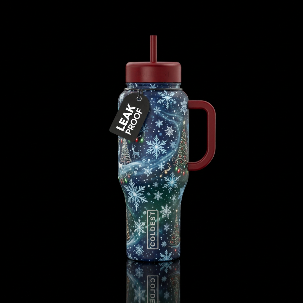 Christmas, snow storm water bottle design