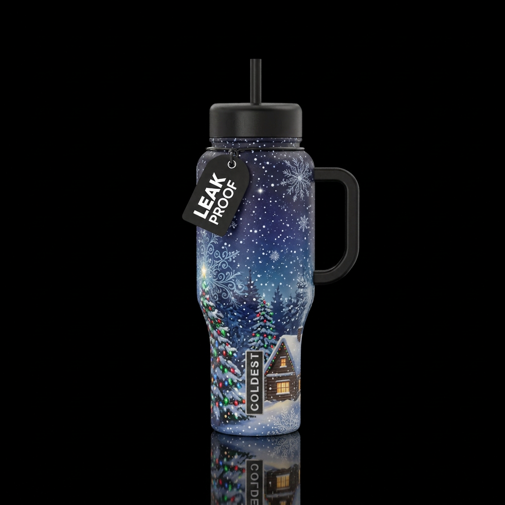 Christmas, snow storm water bottle design