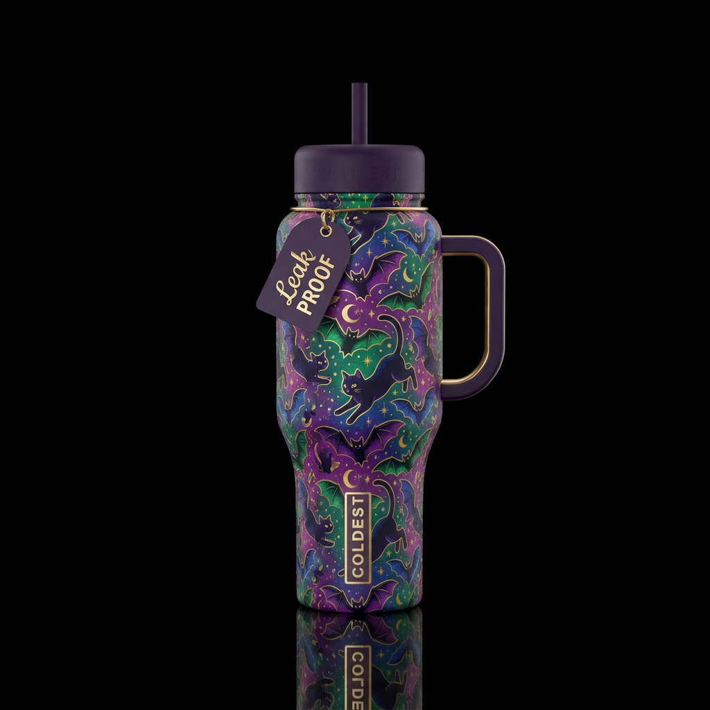 Bats and black cats water bottle design