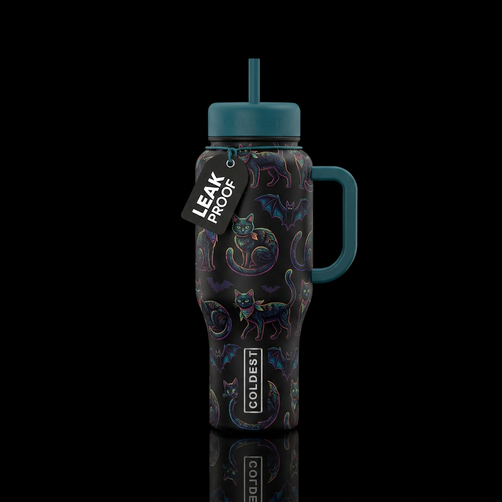 Bats and black cats water bottle design