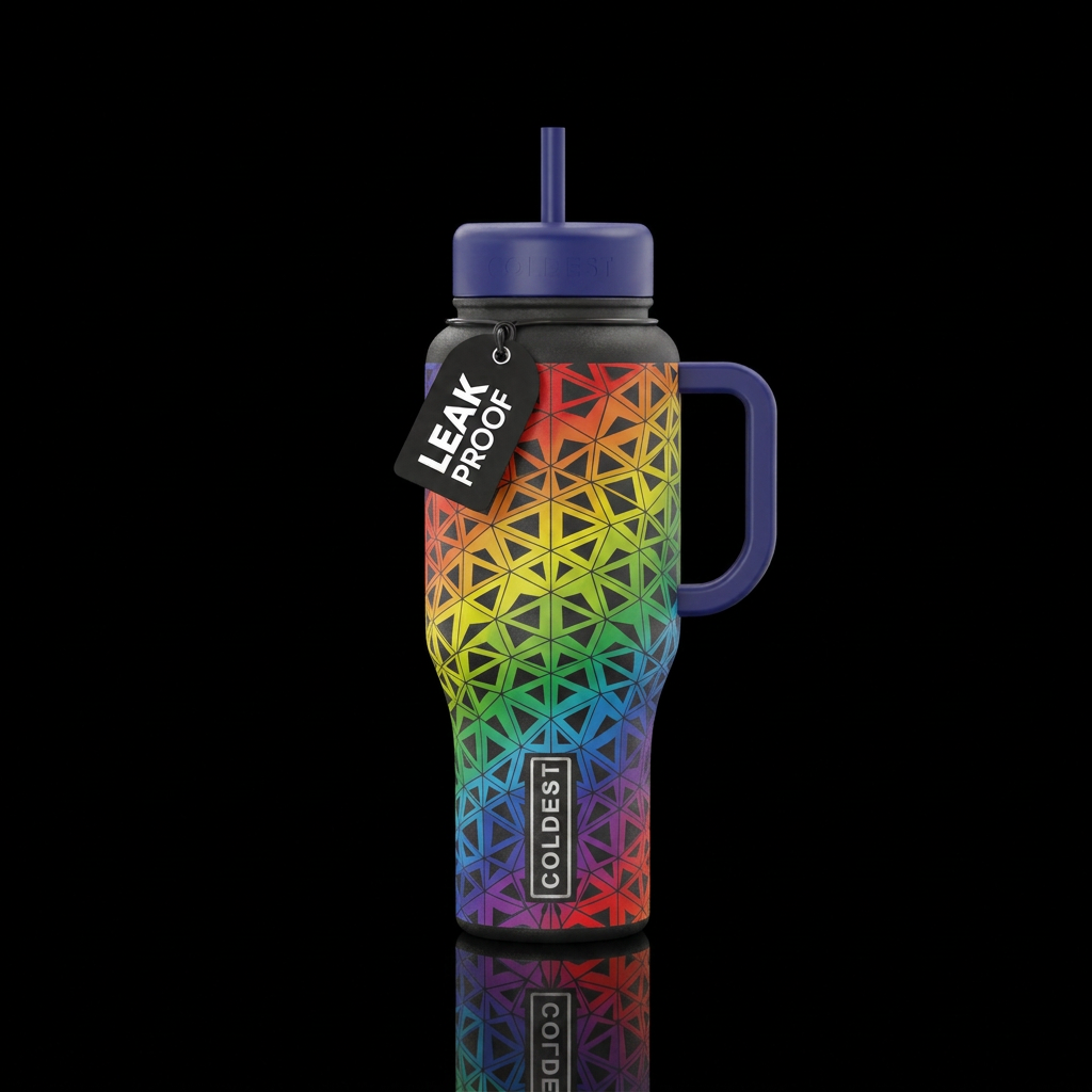 Rainbow geodesic water bottle design