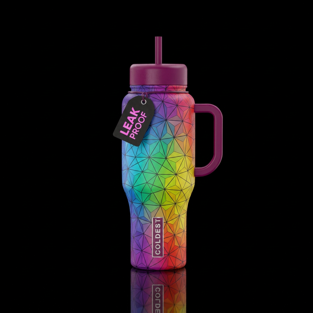Rainbow geodesic water bottle design
