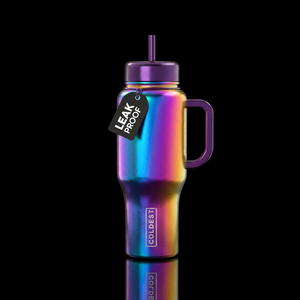 Rainbow oil slick water bottle design