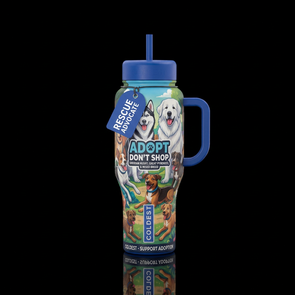 Adopt don’t shop, Siberian Husky, great pyrness, m... water bottle design