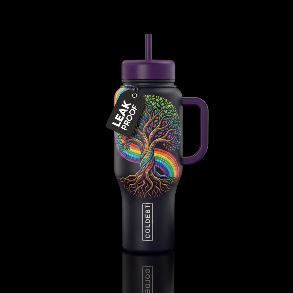 Tree of life, rainbow water bottle design