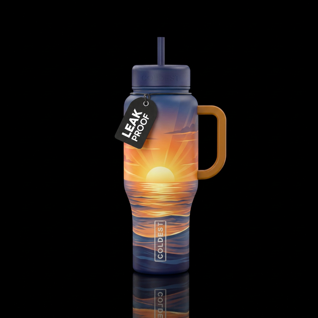 Ocean sunrise water bottle design