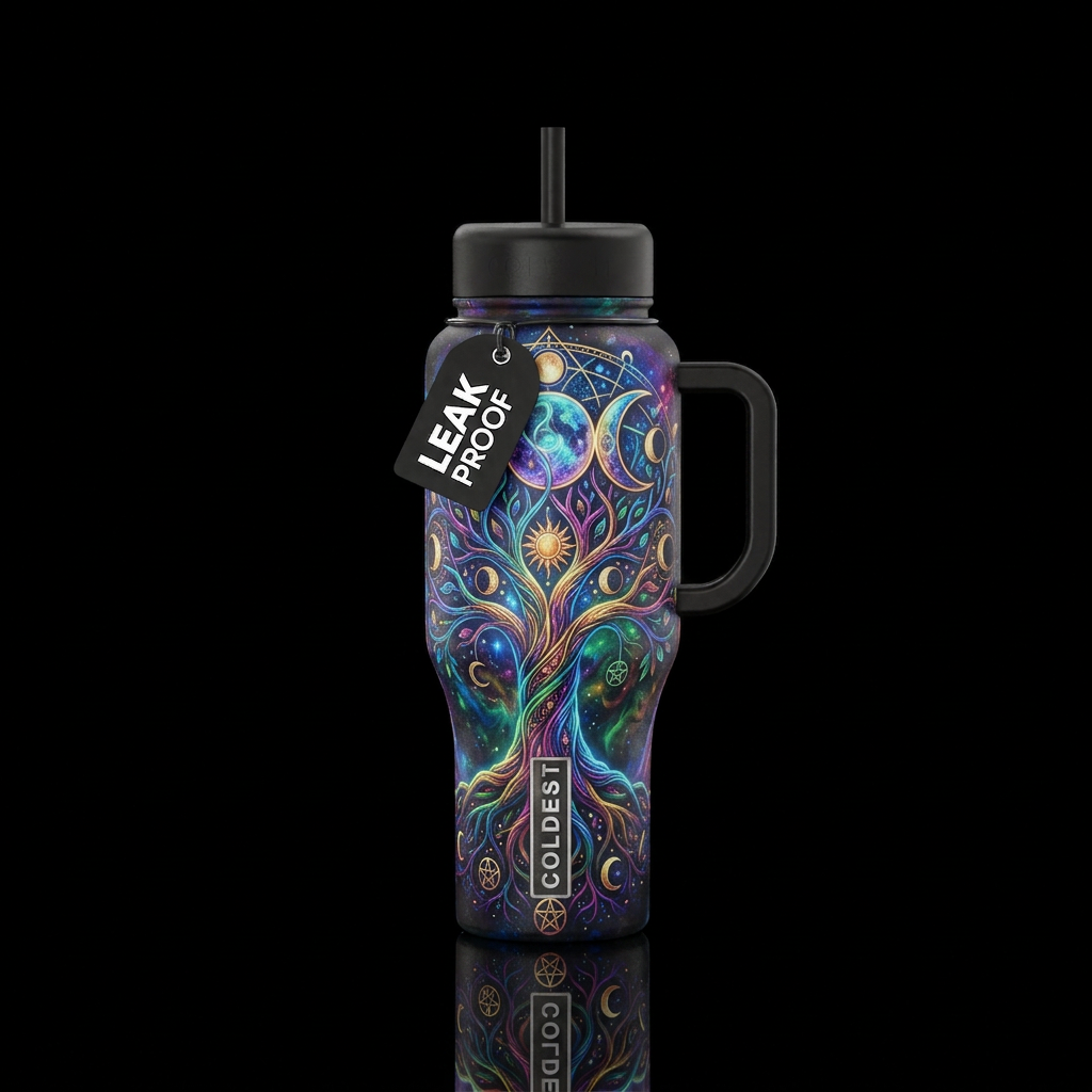Celestial, tree of life, wiccan water bottle design